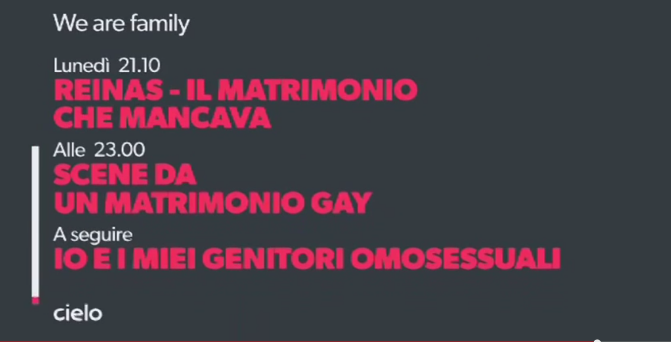 Intera serata a sfondo gay oggi sul canale Cielo: sesso, matrimonio, Fede e bambini 1